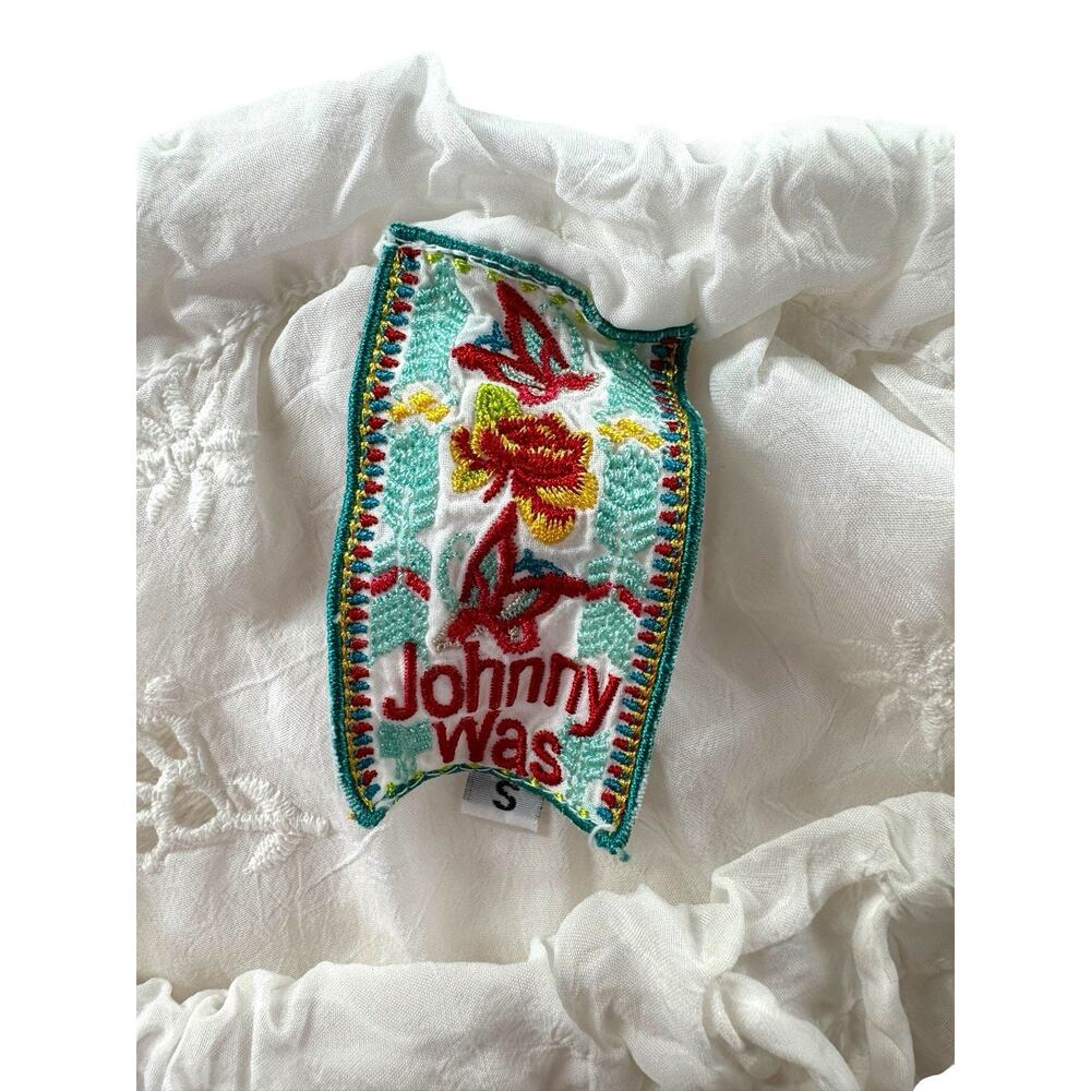 Johnny Was Embroidered Tunic Womens S White Cupra Rayon Eyelet Boho Peasant Top - Picture 3 of 7